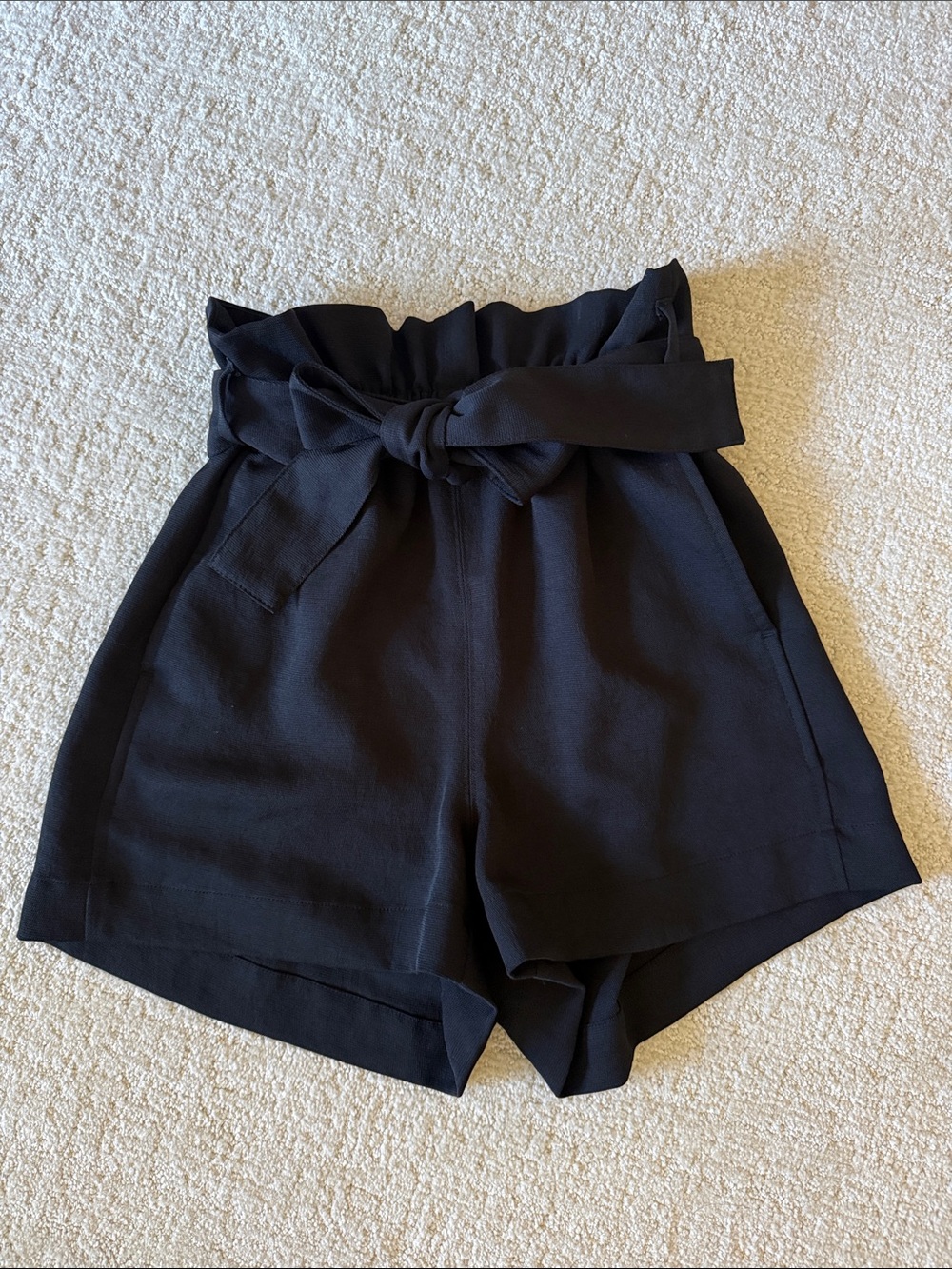 Aritzia Black High-Waist Paperbag Shorts with Tie Belt- size 4